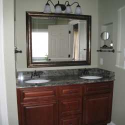 Jack and jill bathroom, vanity, granite countertop, dual sinks