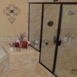 luxury master bathroom, ceramic tile, glass shower doors, garden tub