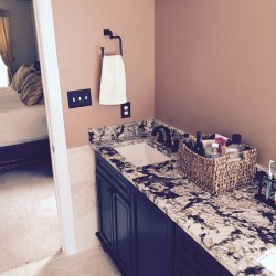 Large bathroom vanity with granite counter top